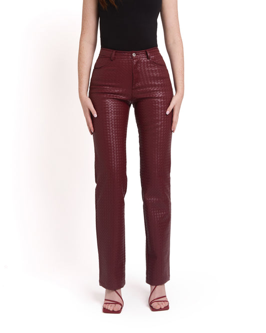 Woven leather trousers- Red Wine