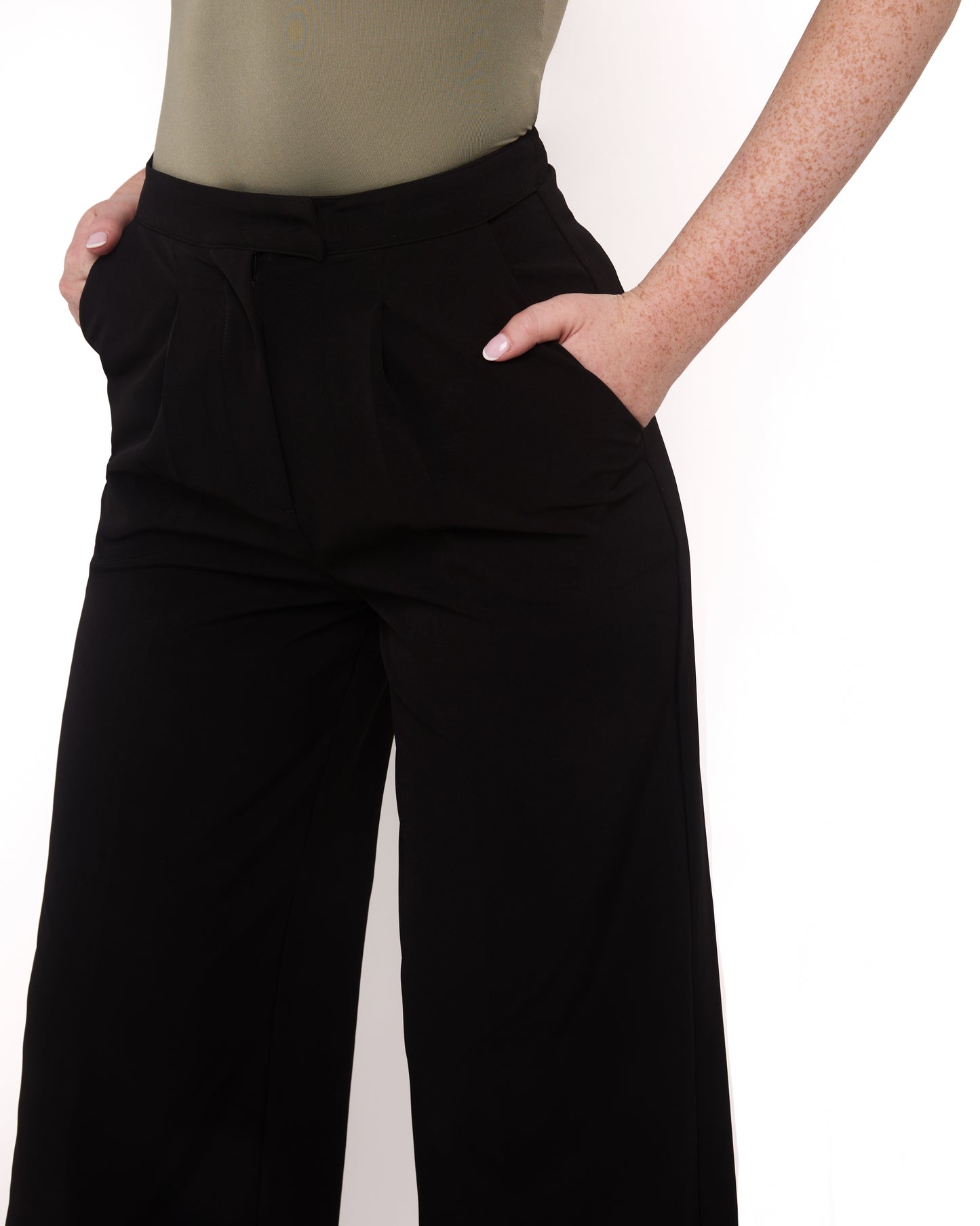 Wide Leg Tailored Trousers- Black