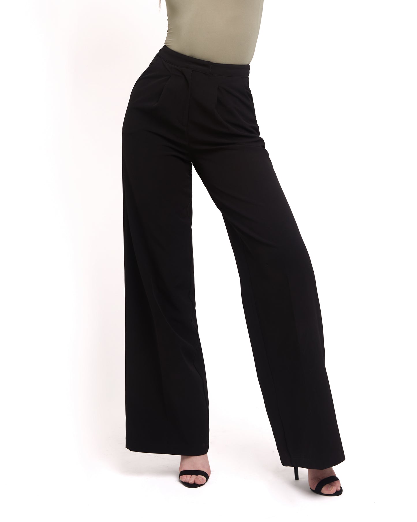 Wide Leg Tailored Trousers- Black