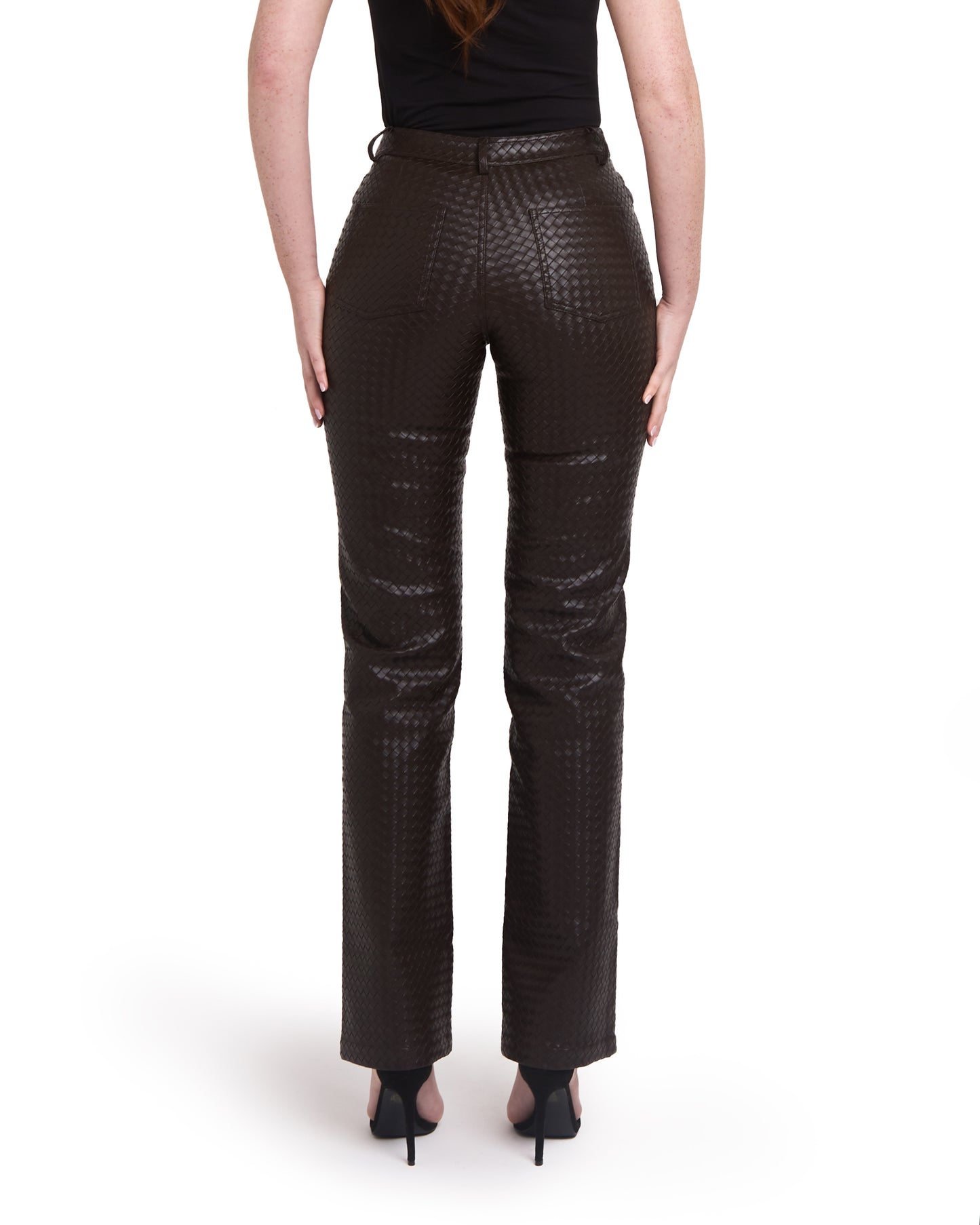 Woven leather trousers- Deep Brown