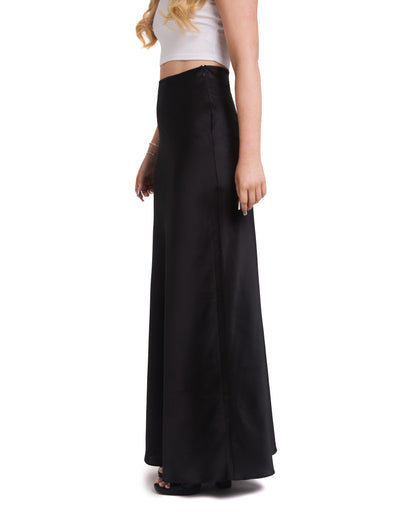 Satin Maxi Skirt- Black