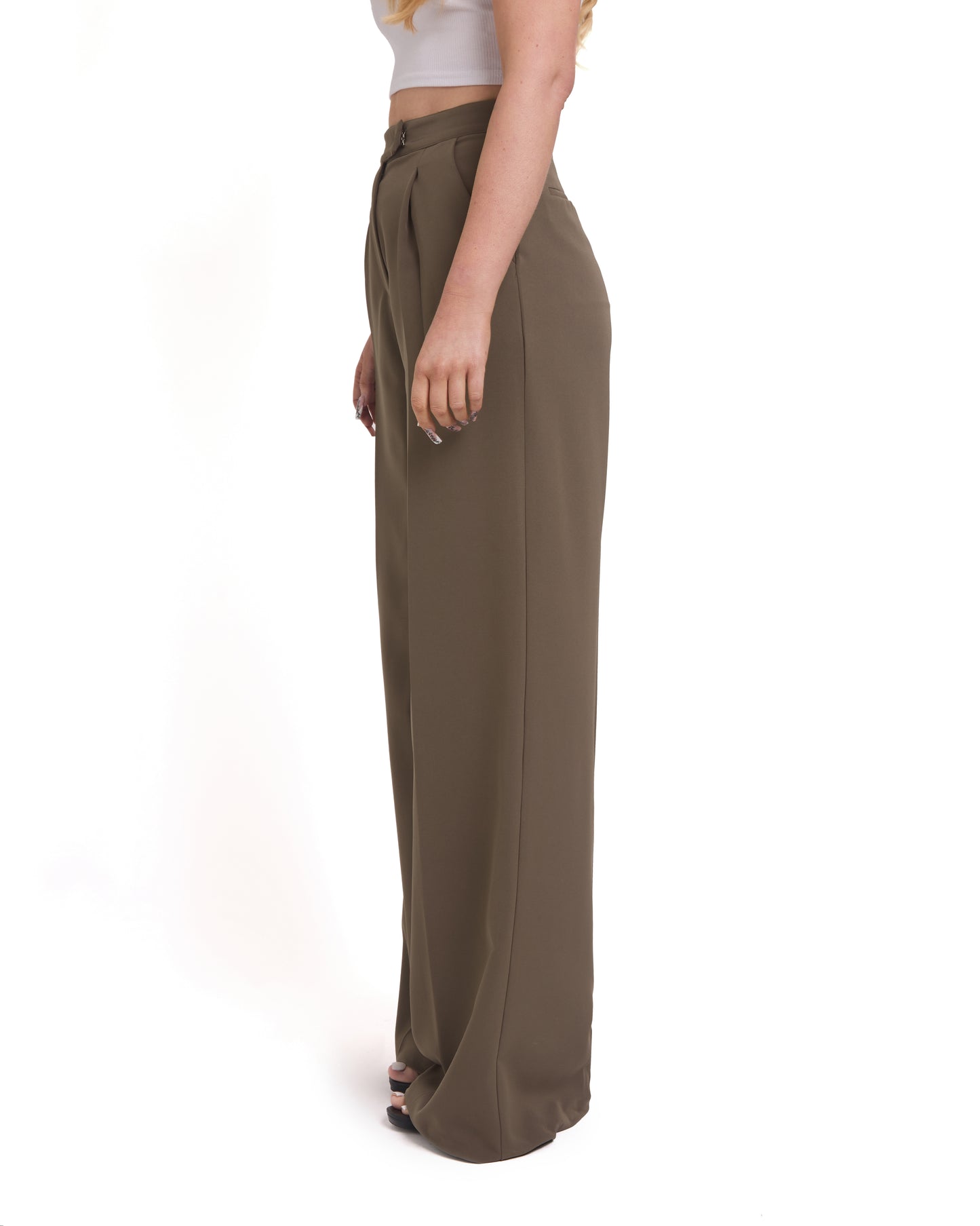 Wide Leg Tailored Trousers- Olive Green