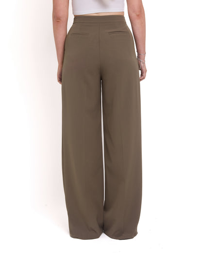 Wide Leg Tailored Trousers- Olive Green