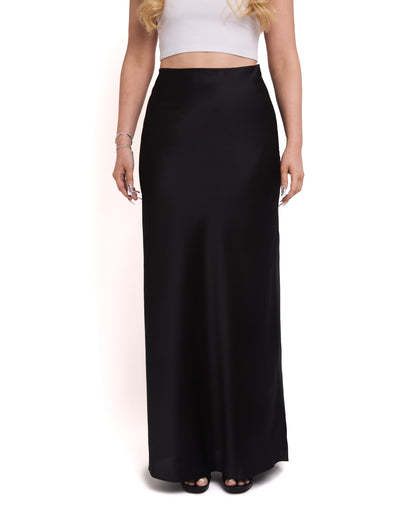 Satin Maxi Skirt- Black