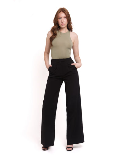 Wide Leg Tailored Trousers- Black